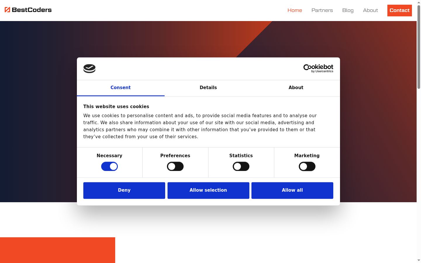 Screenshot of the consent banner shown before any interaction