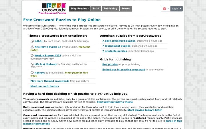 Screenshot of bestcrosswords.com