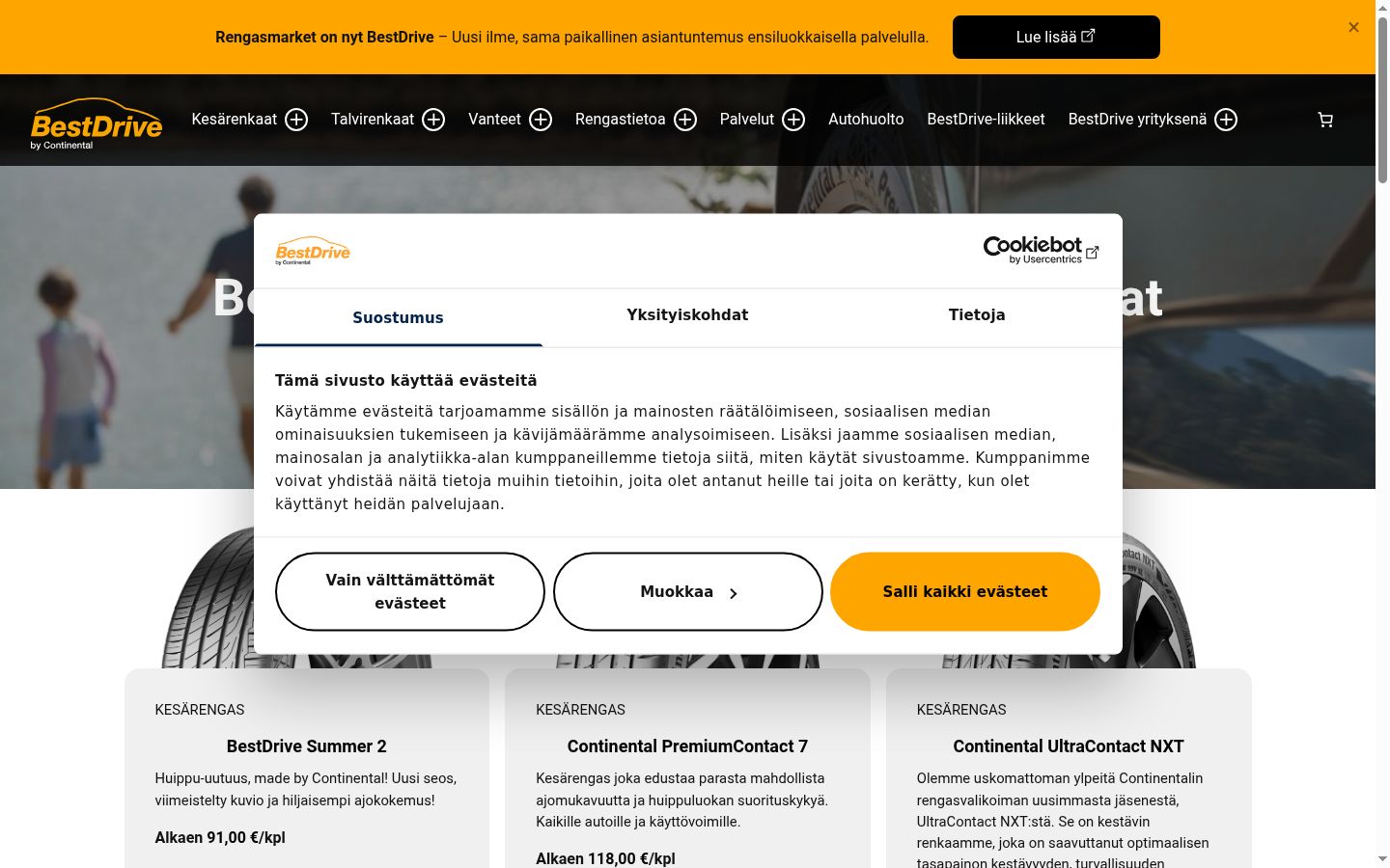 Ekrānuzņēmums ar piekrišanas baneri, kas tika rādīts pirms jebkādas mijiedarbības