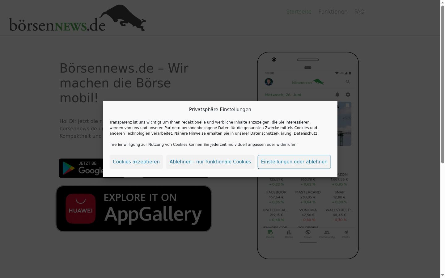 Screenshot del banner di consenso mostrato prima di qualsiasi interazione