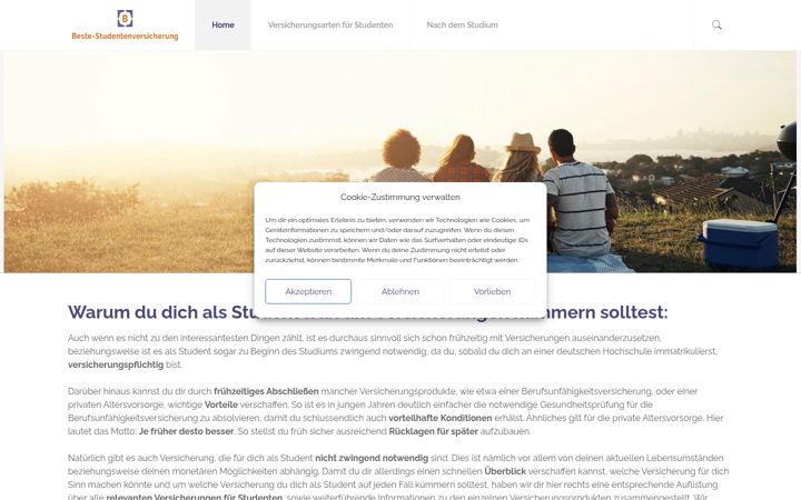 Zrzut ekranu beste-studentenversicherung.de