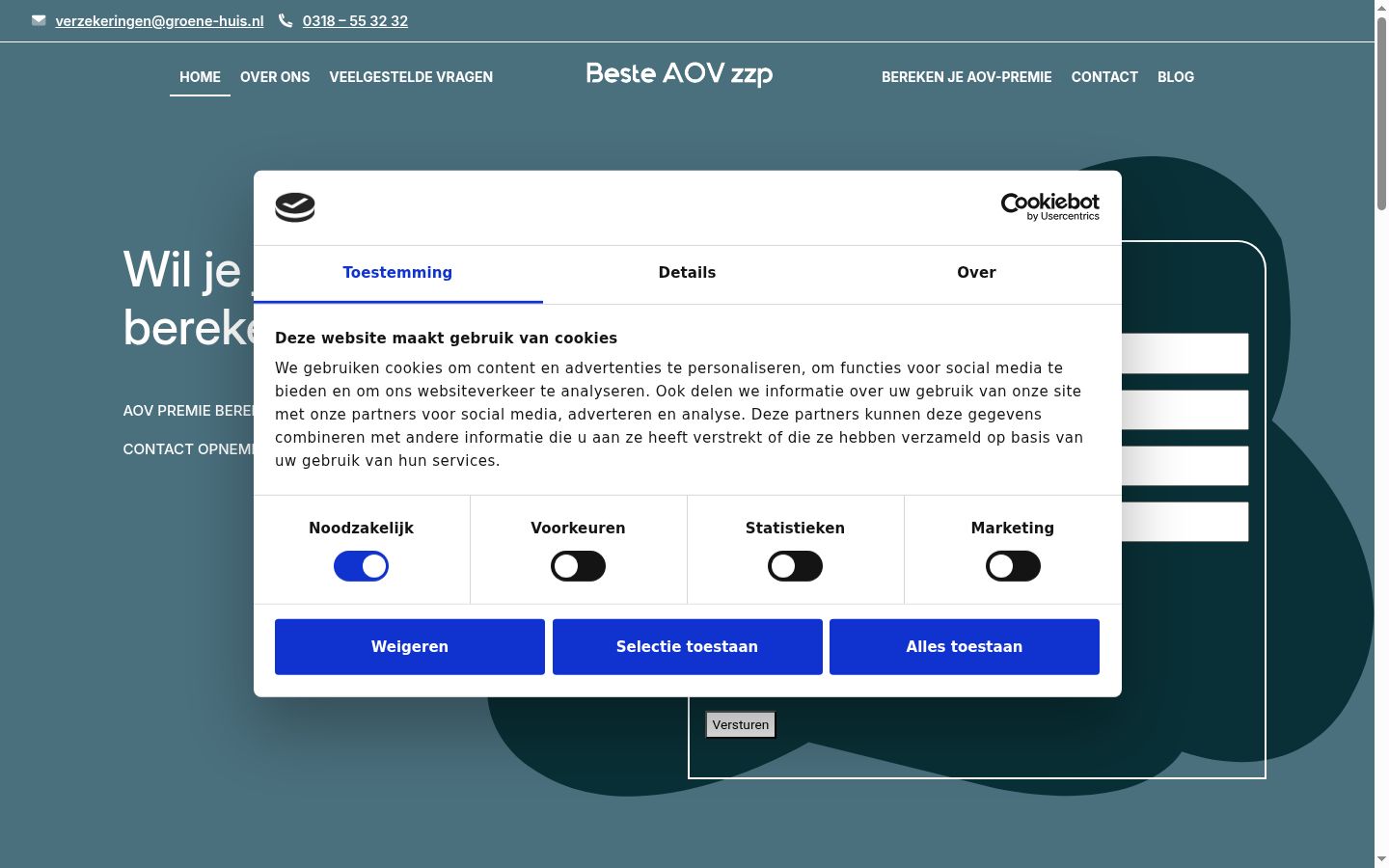 Screenshot van de toestemmingsbanner zoals getoond vóór enige interactie