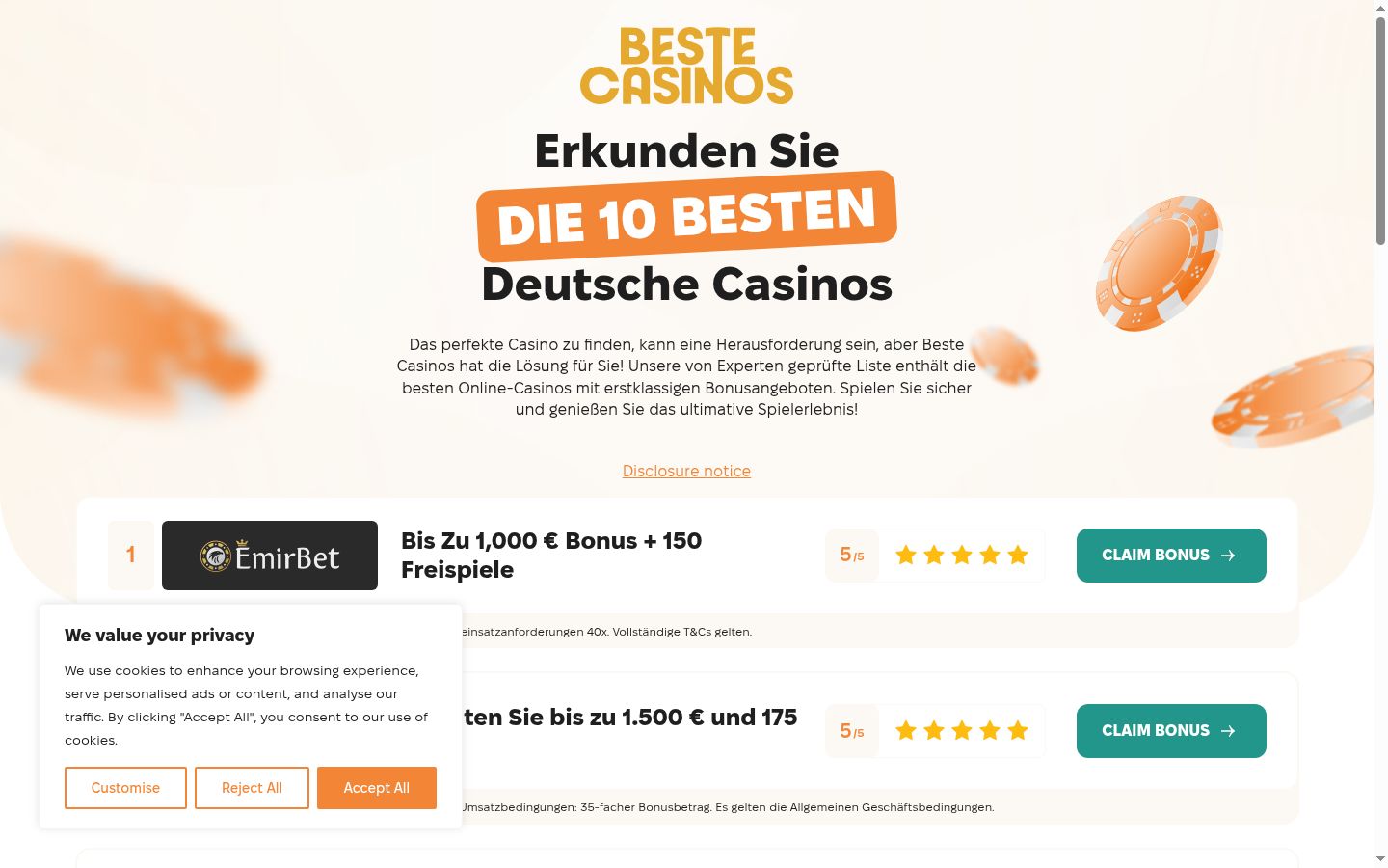Screenshot del banner di consenso mostrato prima di qualsiasi interazione