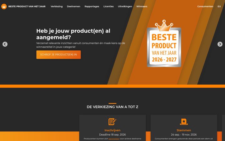 Kuvakaappaus sivustosta besteproductvanhetjaar.nl