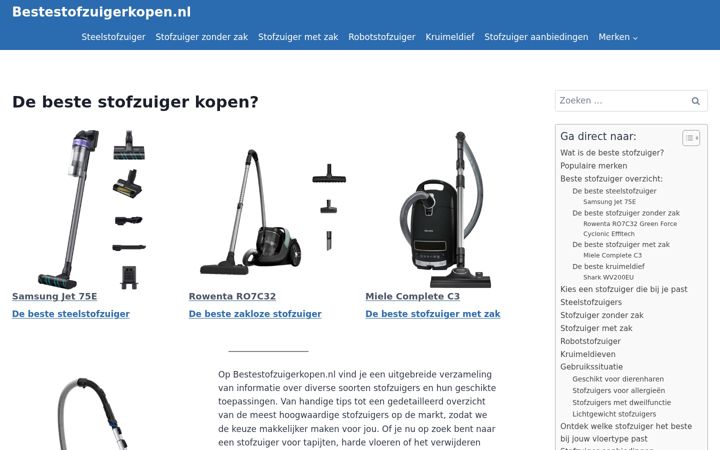 Ekraanipilt saidist bestestofzuigerkopen.nl