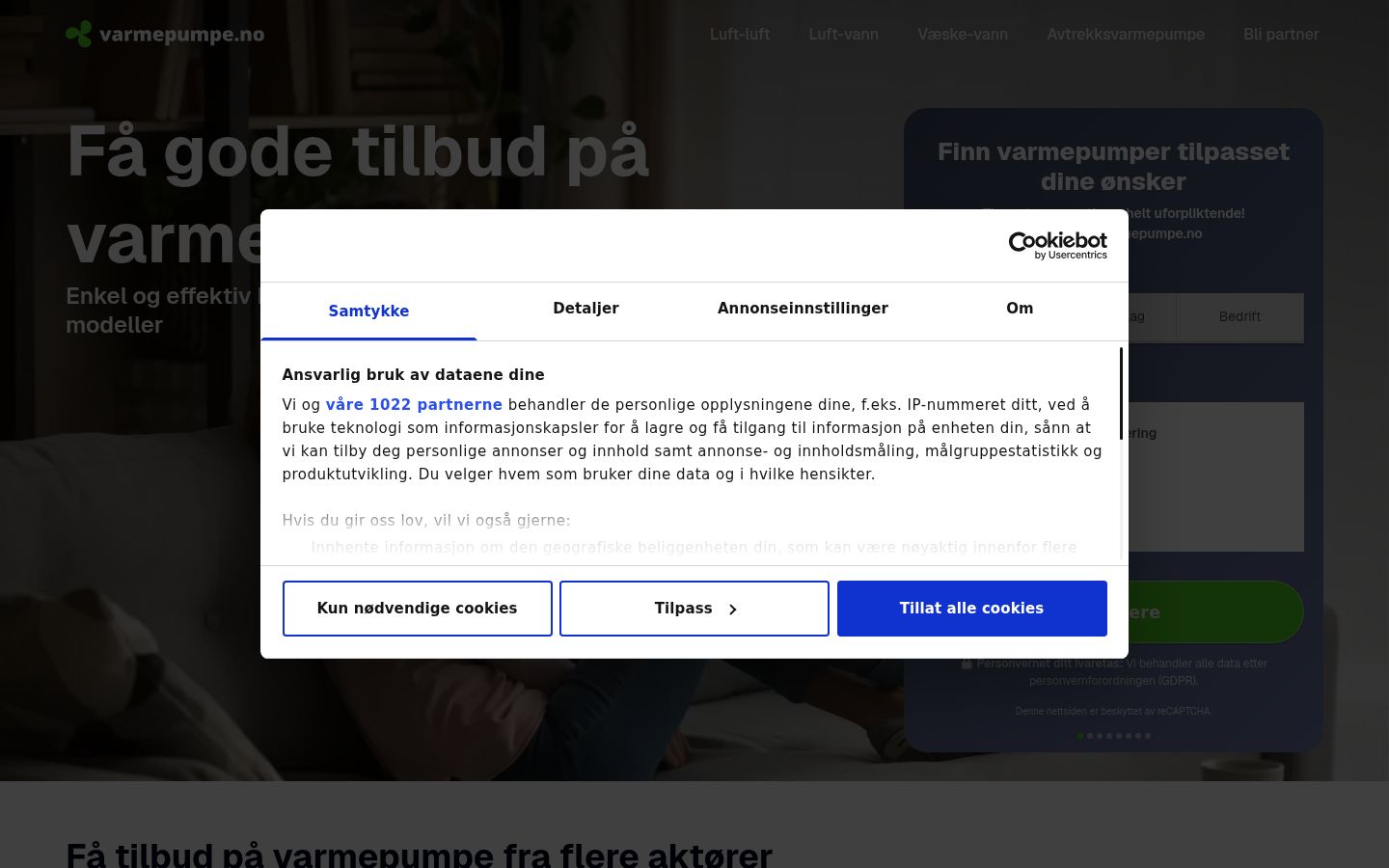 Skärmbild av samtyckesbannern som visades före någon interaktion