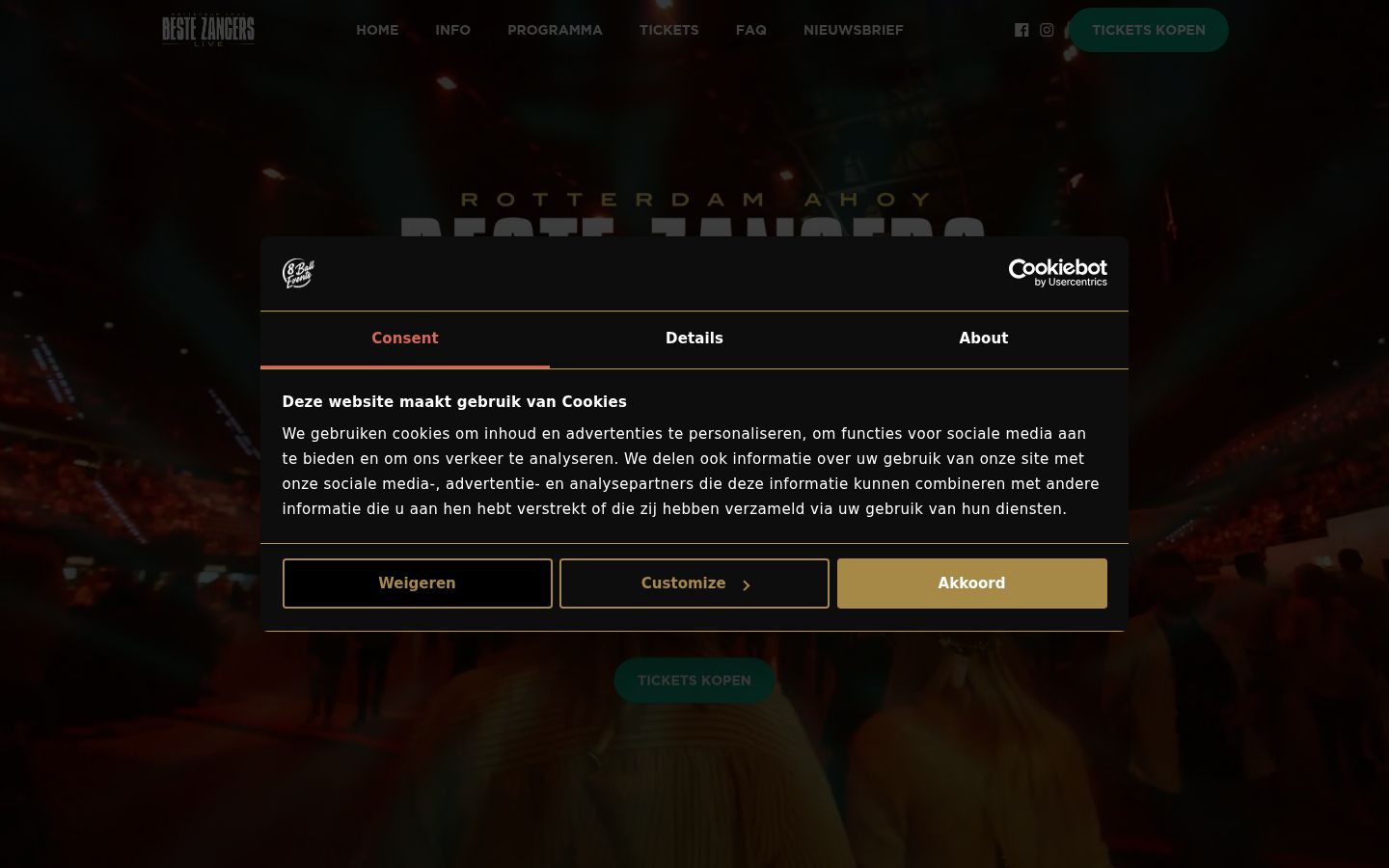 Captura de pantalla del banner de consentimiento mostrado antes de cualquier interacción