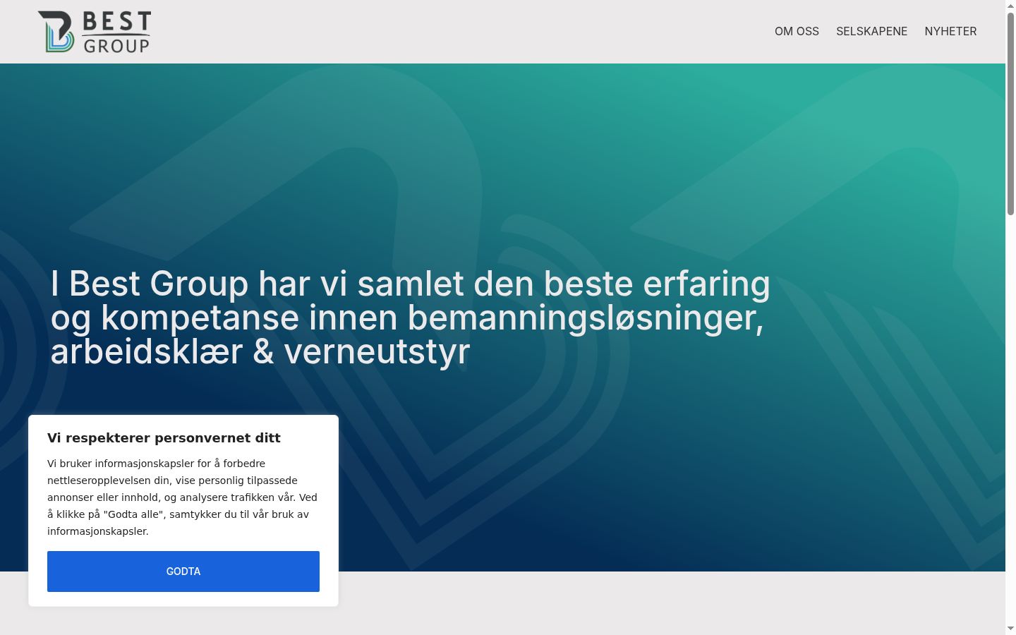 Skärmbild av samtyckesbannern som visades före någon interaktion