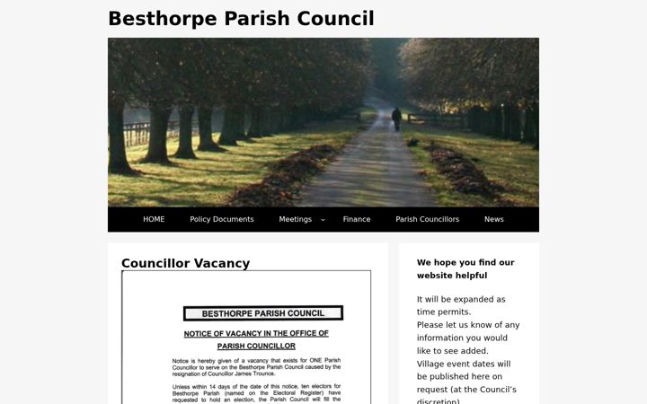 Screenshot of besthorpeparishcouncil.gov.uk