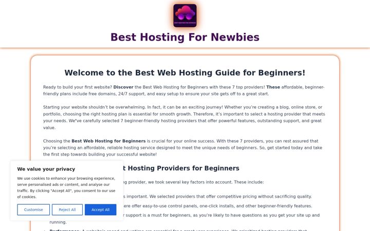 Screenshot of besthostingfornewbies.com