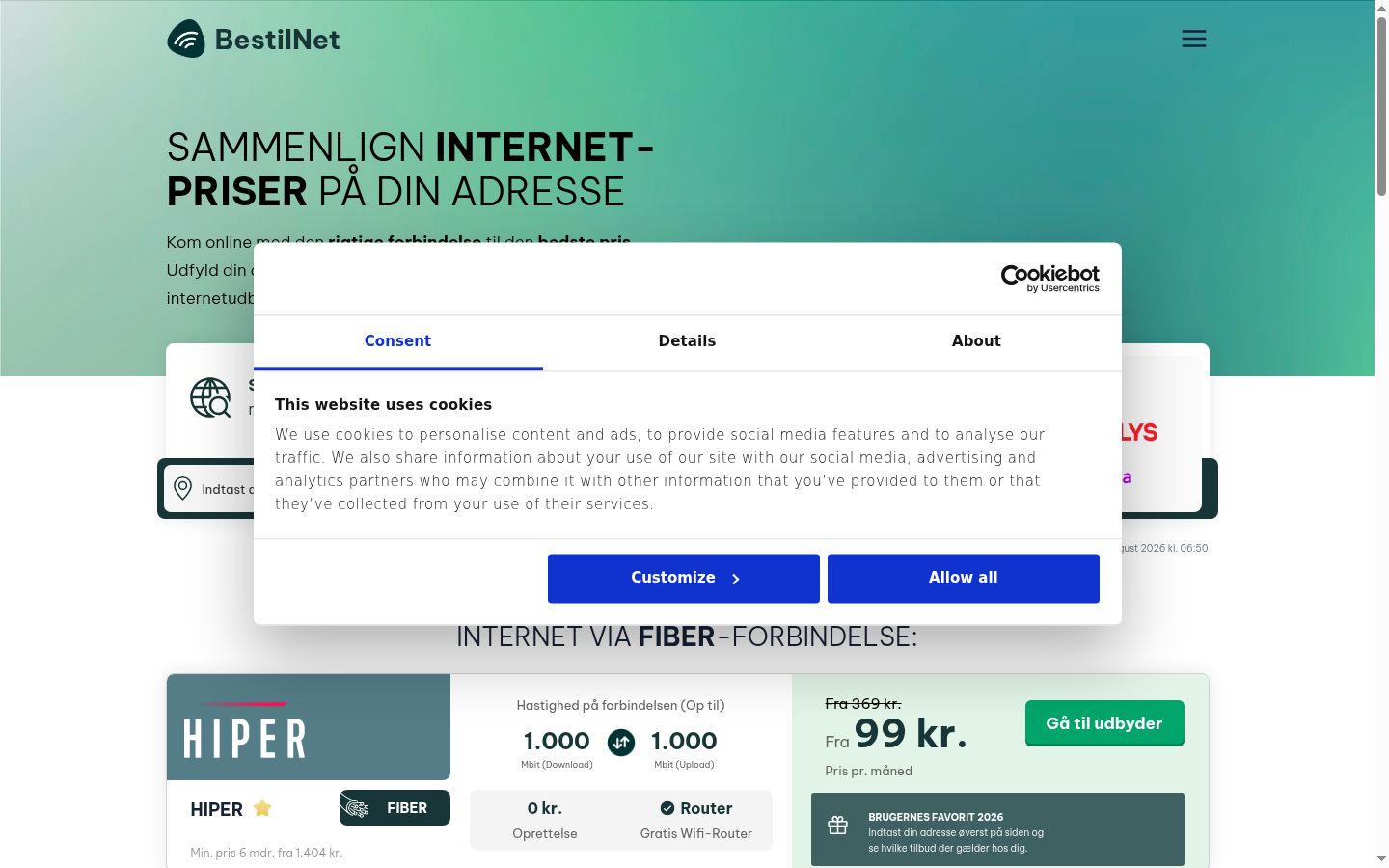 Képernyőkép a bármilyen interakció előtt megjelenő hozzájárulási bannerről