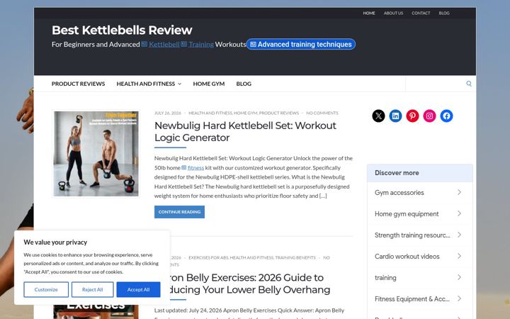Screenshot of bestkettlebellsreview.com