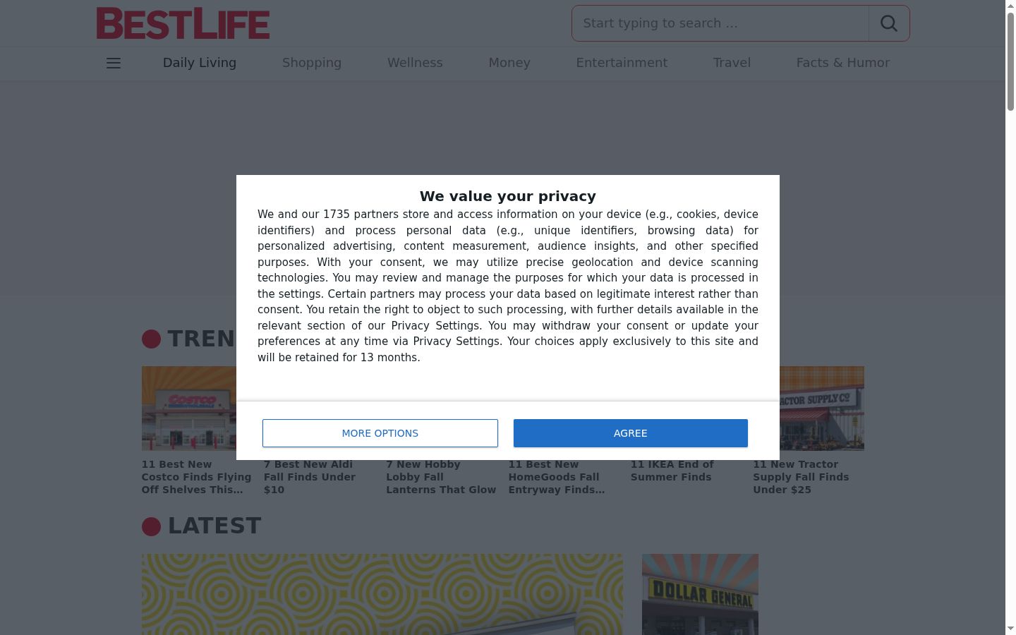 Screenshot del banner di consenso mostrato prima di qualsiasi interazione