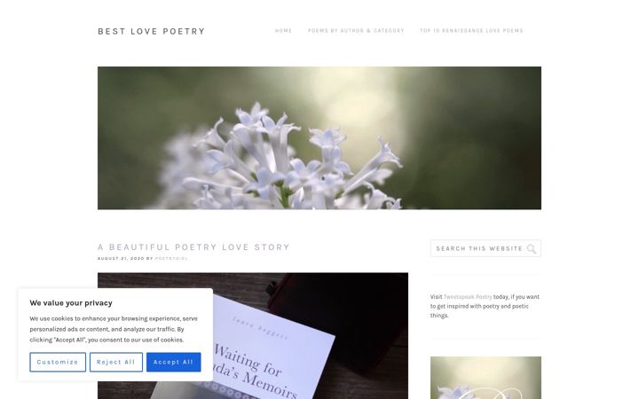Screenshot of bestlovepoetry.com