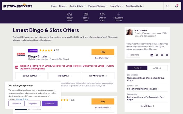 Screenshot of bestnewbingosites.co.uk