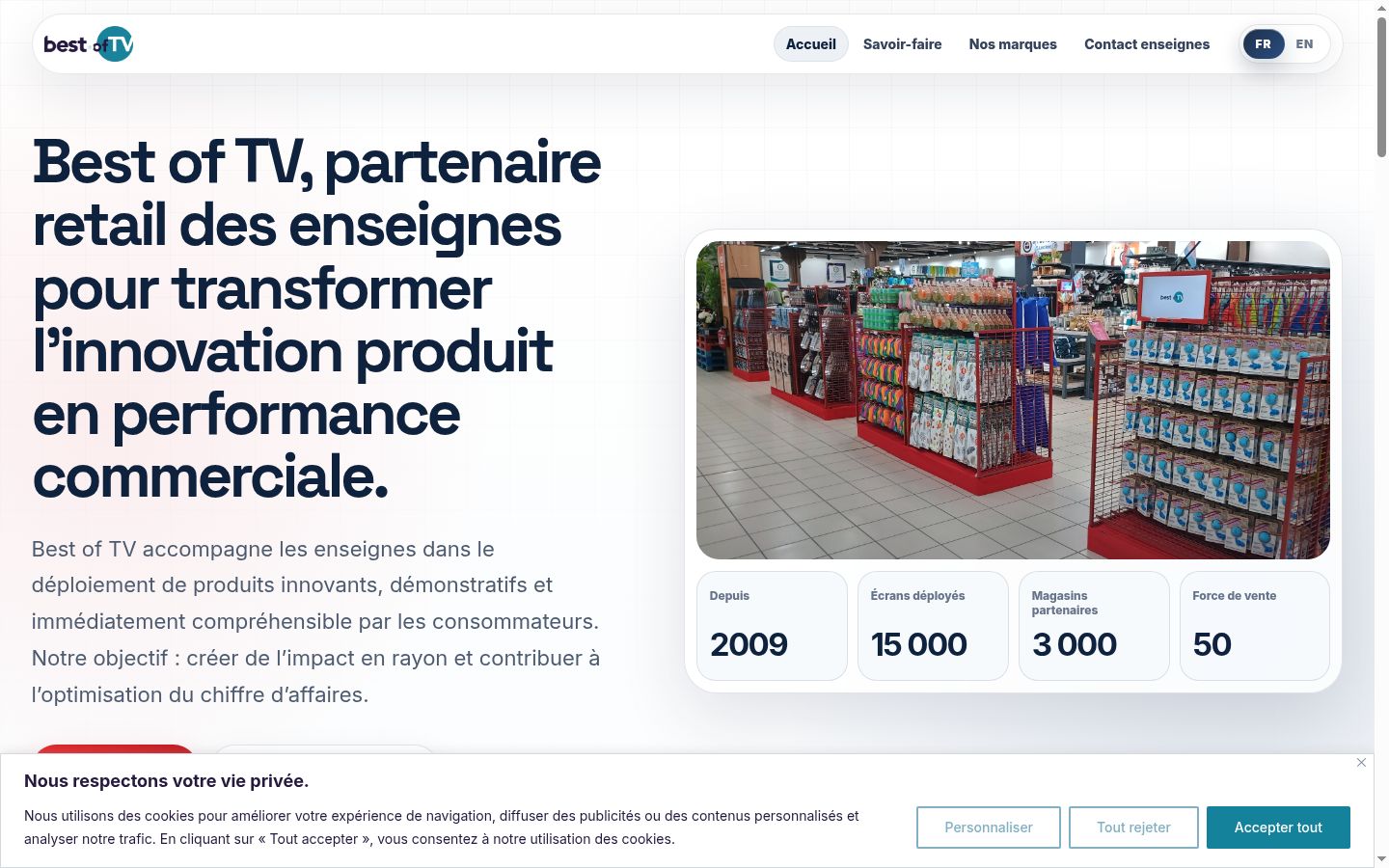 Capture d'écran de la bannière de consentement affichée avant toute interaction