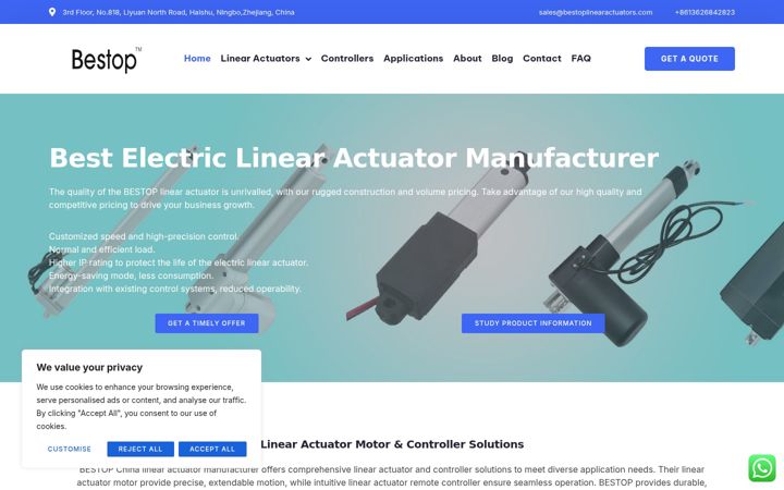 Screenshot of bestoplinearactuators.com