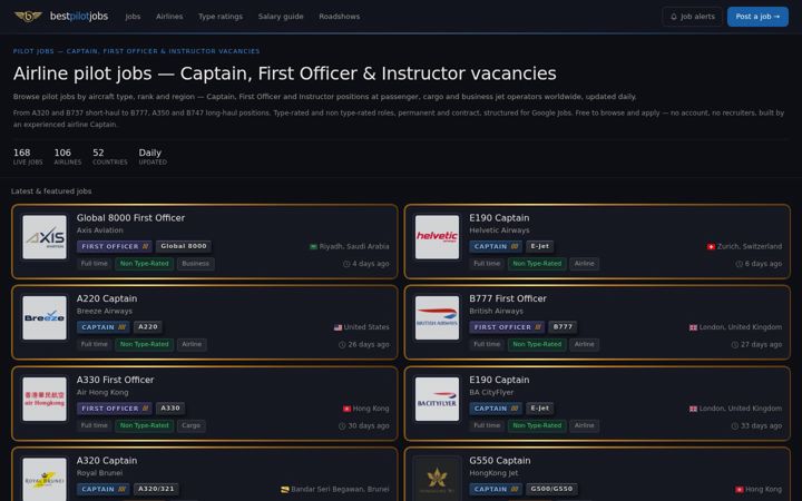 Screenshot of bestpilotjobs.com