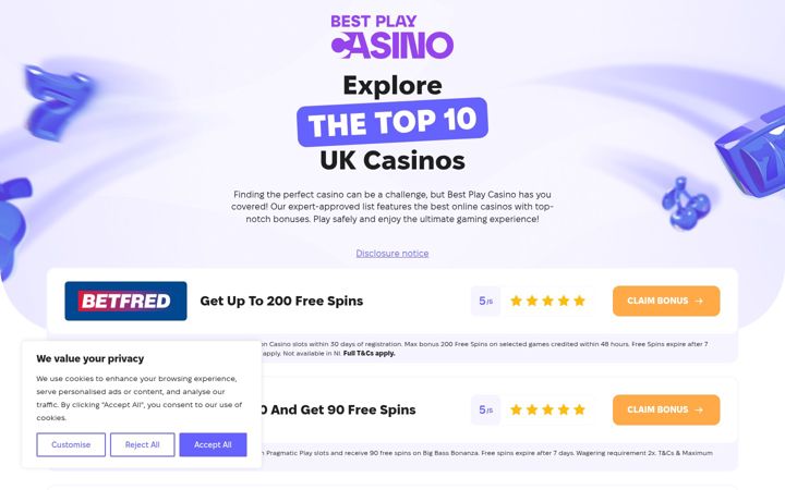 Screenshot of bestplaycasino.com