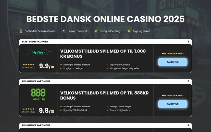 Screenshot of bestrateddanskcasinoson.com
