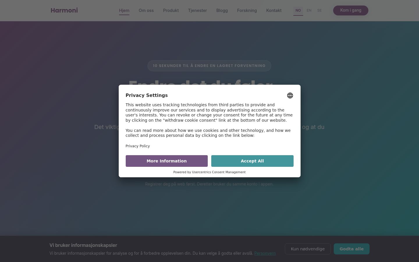 Screenshot del banner di consenso mostrato prima di qualsiasi interazione