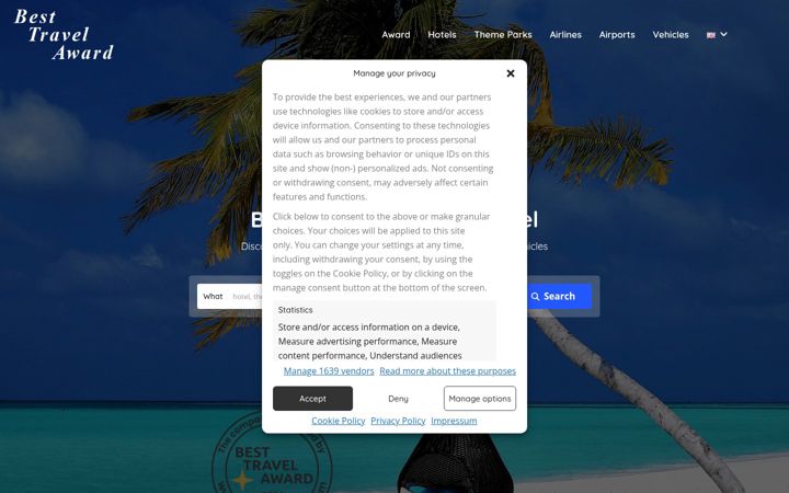 Screenshot of besttravelaward.com