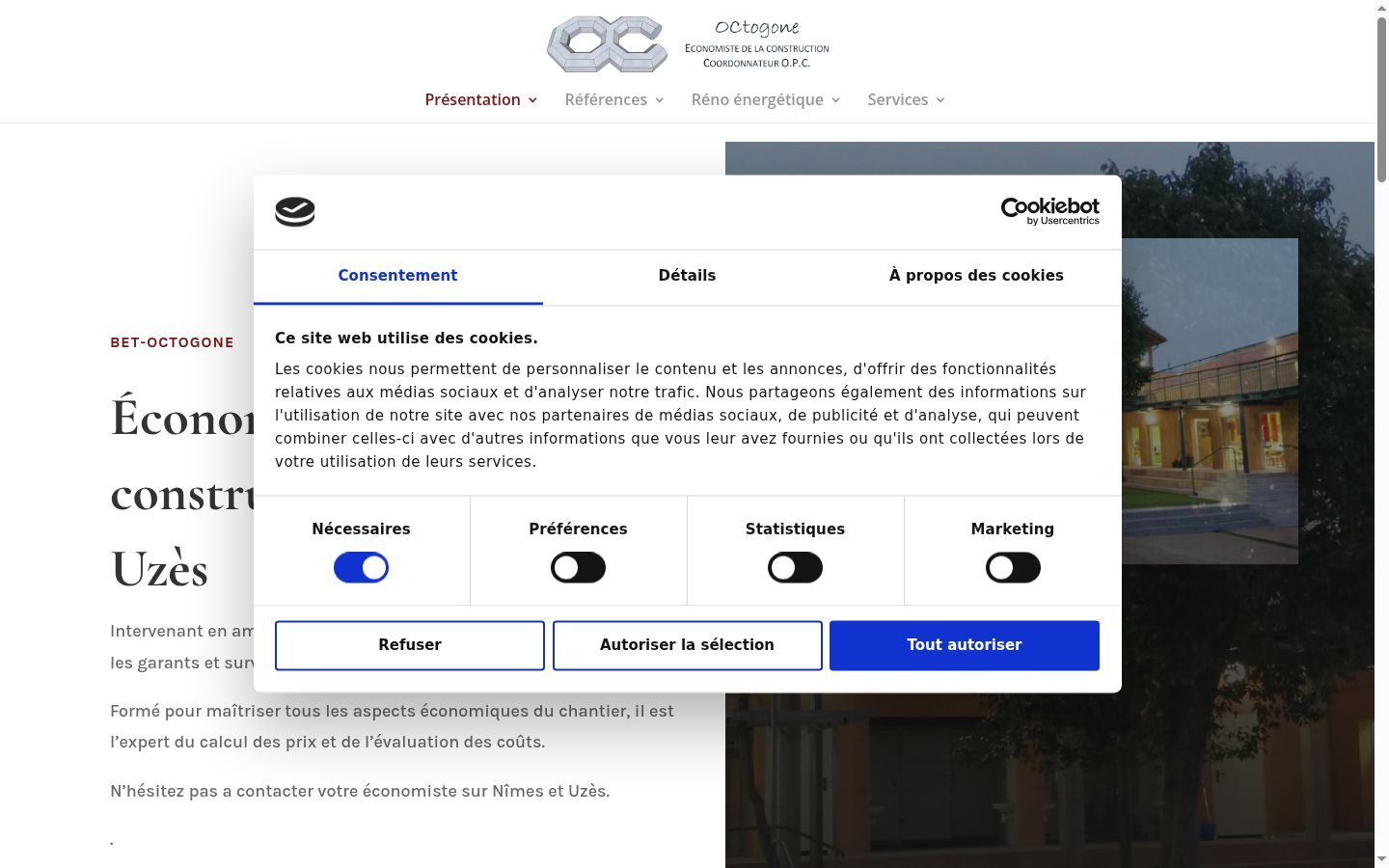 Capture d'écran de la bannière de consentement affichée avant toute interaction