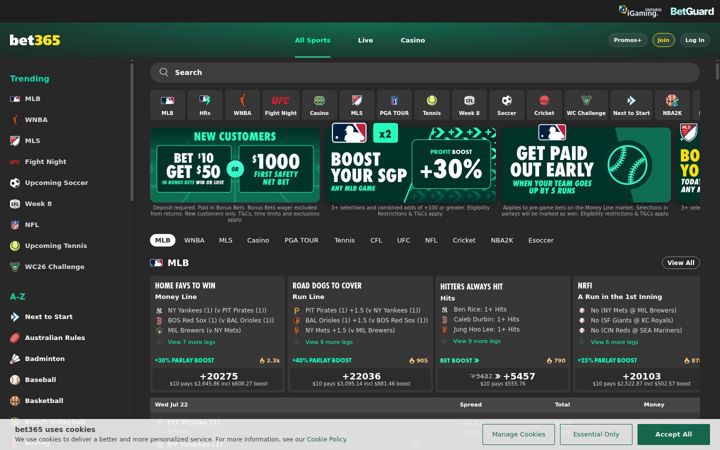 Screenshot of bet365.ca