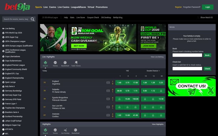 Captura de pantalla de bet9ja.com