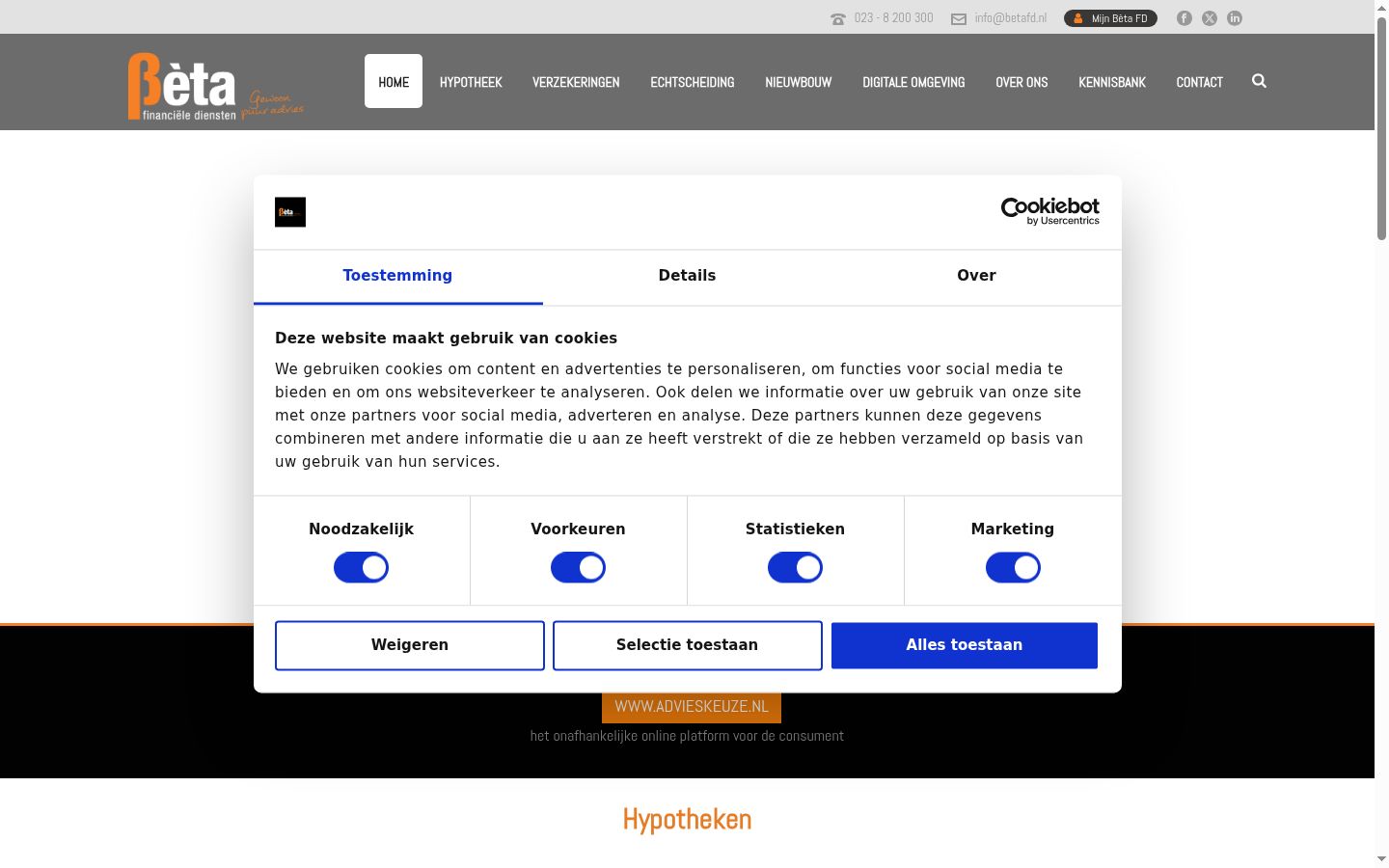 Posnetek zaslona pasice za privolitev, prikazane pred kakršno koli interakcijo