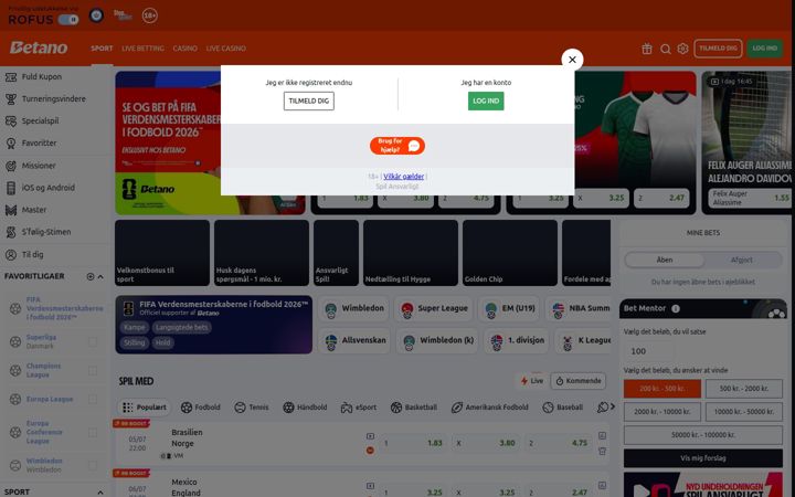 Screenshot of betano.dk