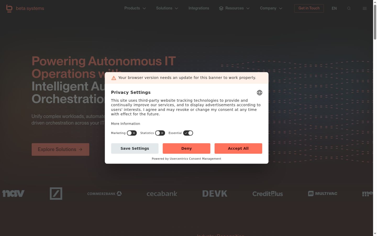 Screenshot of the consent banner shown before any interaction