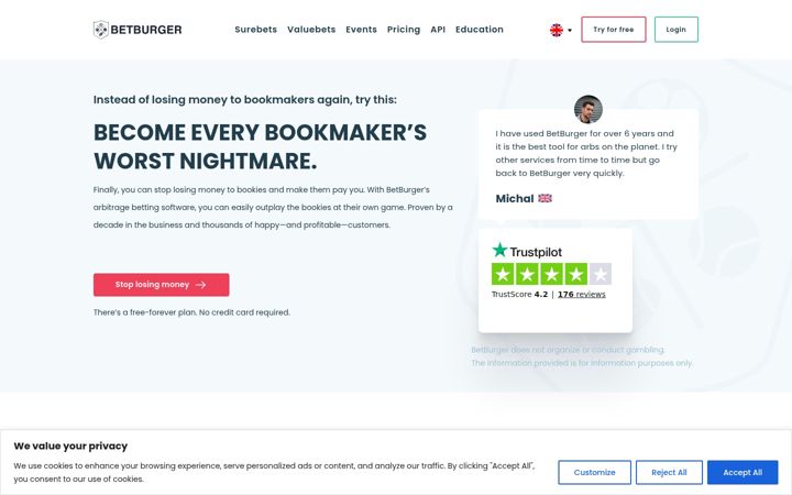 Screenshot of betburger.com