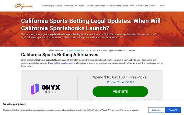 Screenshot of betcalifornia.com