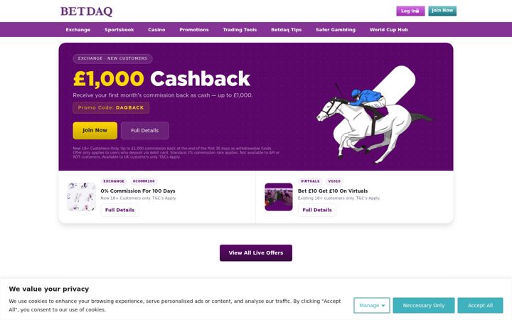 Screenshot of betdaq.com