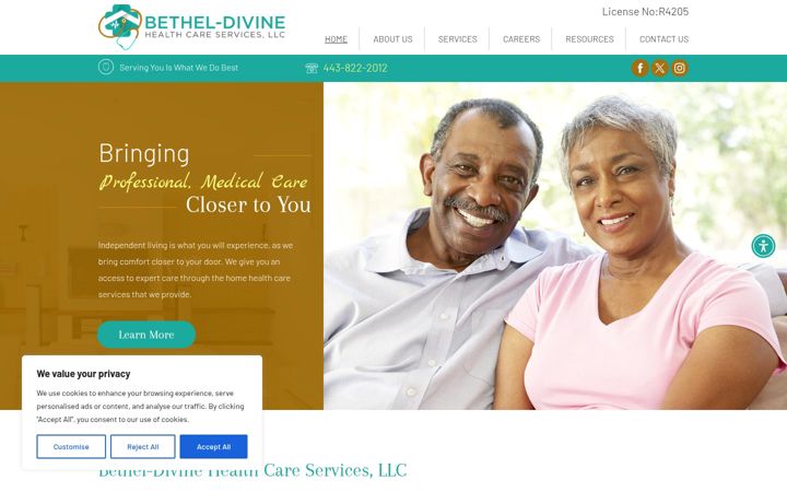 Screenshot of betheldivinehealthcare.com