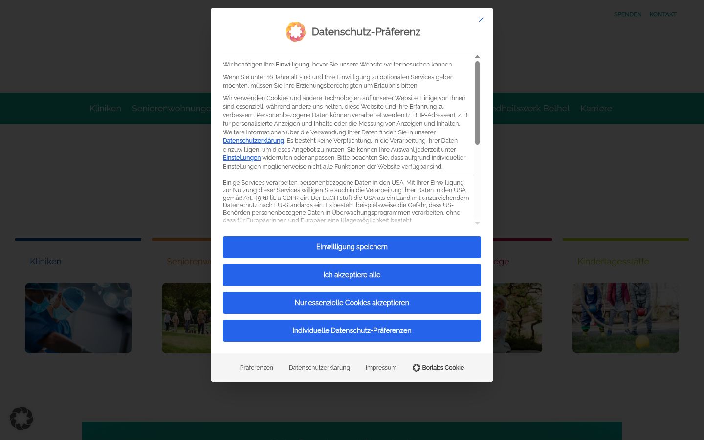 Captura de pantalla del banner de consentimiento mostrado antes de cualquier interacción