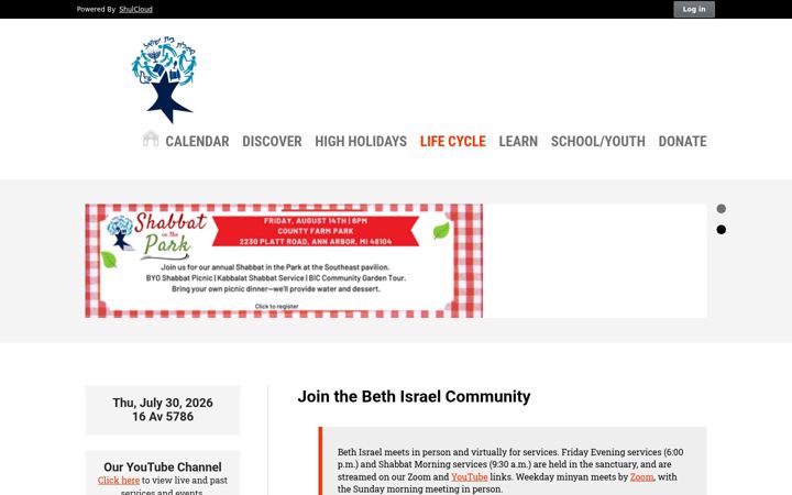Screenshot of bethisrael-aa.org