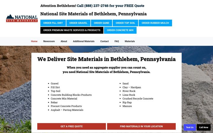 Screenshot of bethlehemsitematerials.com