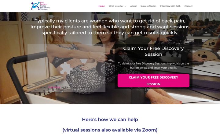 Screenshot of bethredfernpilates.co.uk