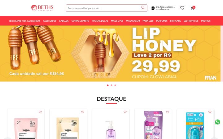 Screenshot of bethscosmeticos.com.br