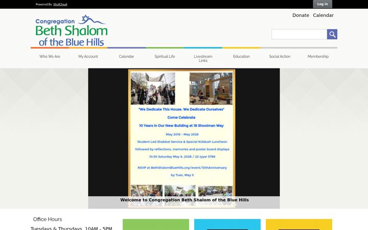 Screenshot of bethshalombluehills.org