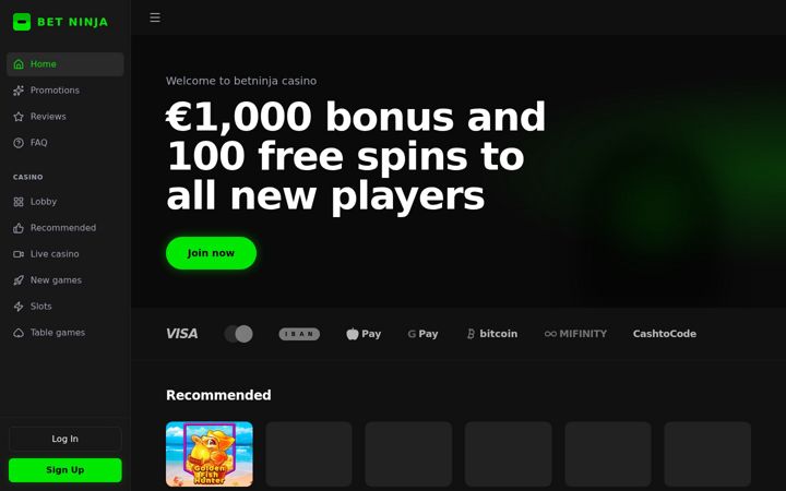 Screenshot of betninjacasino.co