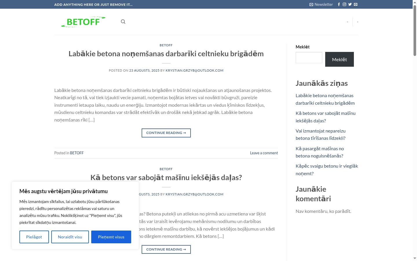 Sutikimo reklamjuostės, rodytos prieš bet kokią sąveiką, ekrano kopija