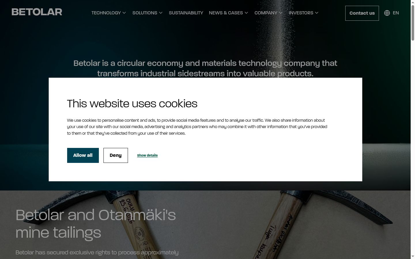 Screenshot del banner di consenso mostrato prima di qualsiasi interazione