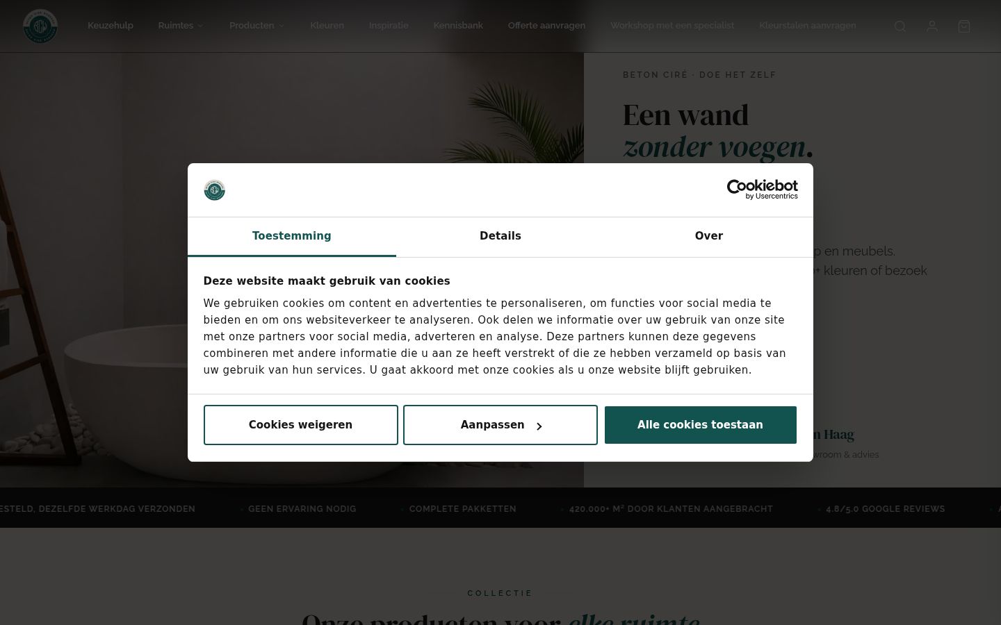 Screenshot van de toestemmingsbanner zoals getoond vóór enige interactie