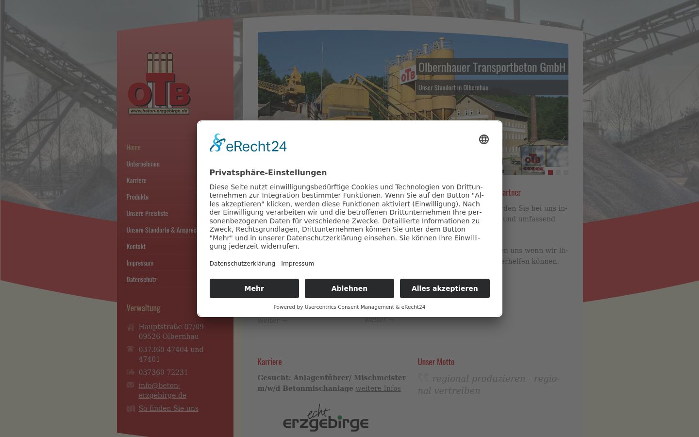 Screenshot des Einwilligungsbanners vor jeglicher Interaktion