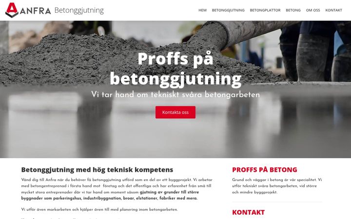 Screenshot of betonggjutning.se