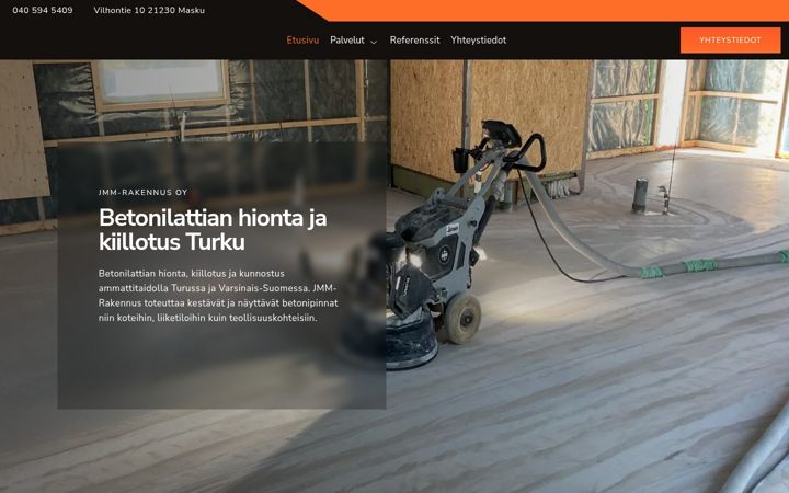 Screenshot stránky betonilattiankiillotusturku.fi