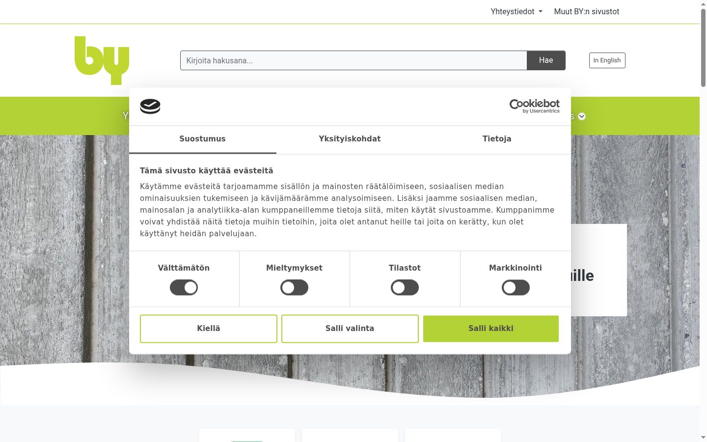 Sutikimo reklamjuostės, rodytos prieš bet kokią sąveiką, ekrano kopija